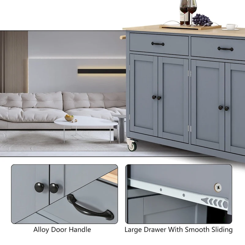 Kitchen Island Cart with Solid Wood Top