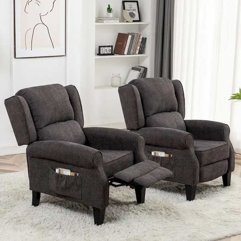 Pushback Recliner Wingback Manual Adjustable Footrest High-Density Foam Side Pocket 306 LBS