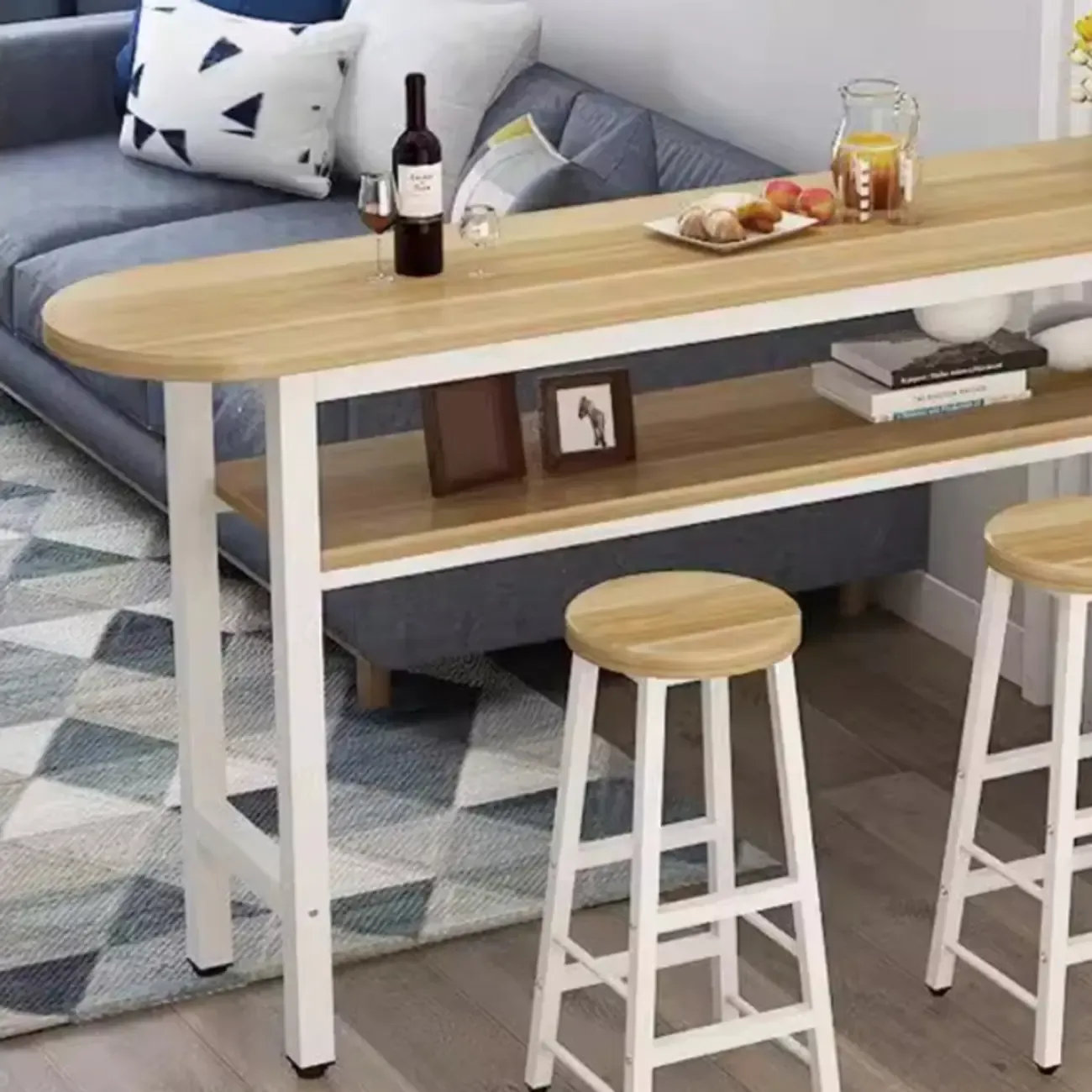 Irregular Natural Wooden Metal Fixed Top Bar Tables