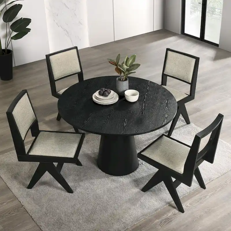 Furniture of America Evrena Modern 5-Piece Black Solid Wood 48-inch Round Dining Set