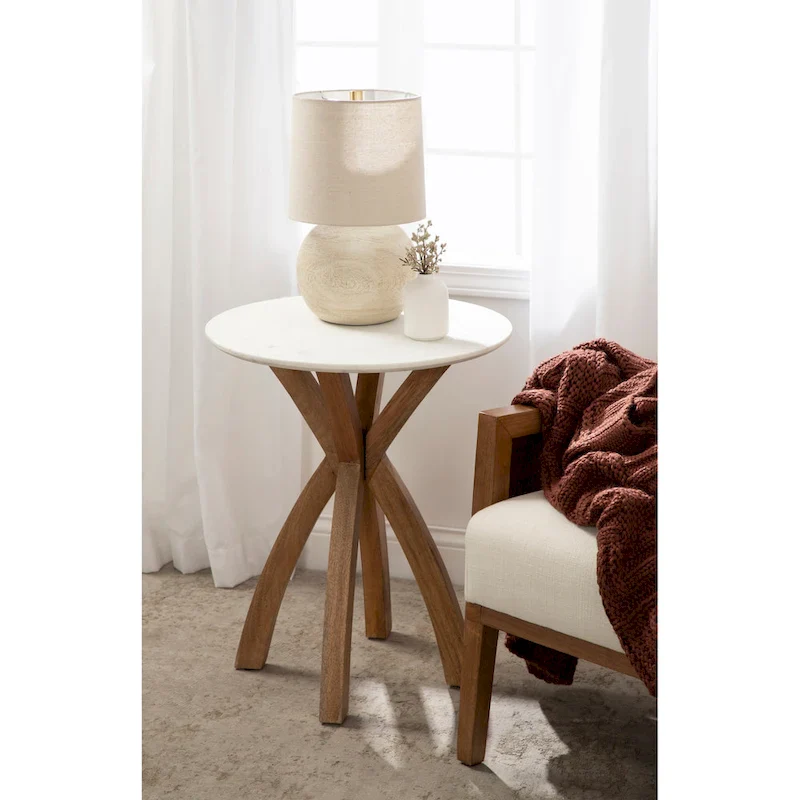 Natural Wood Round Side Table - Midcentury Modern Style