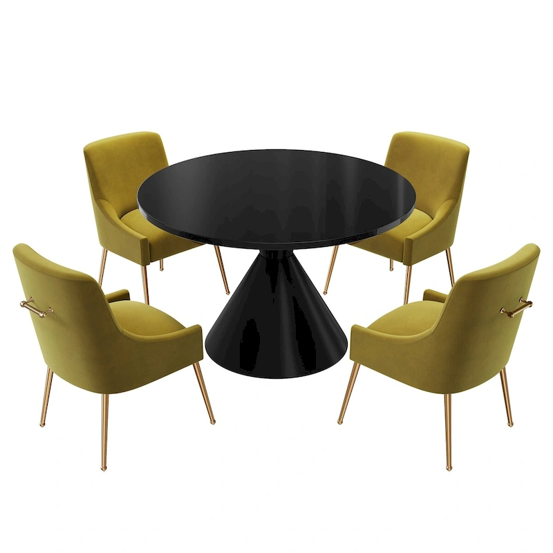 48 Light Luxury Black High Gloss Large Countertop Dining Table with Velvet Dining Chair Set