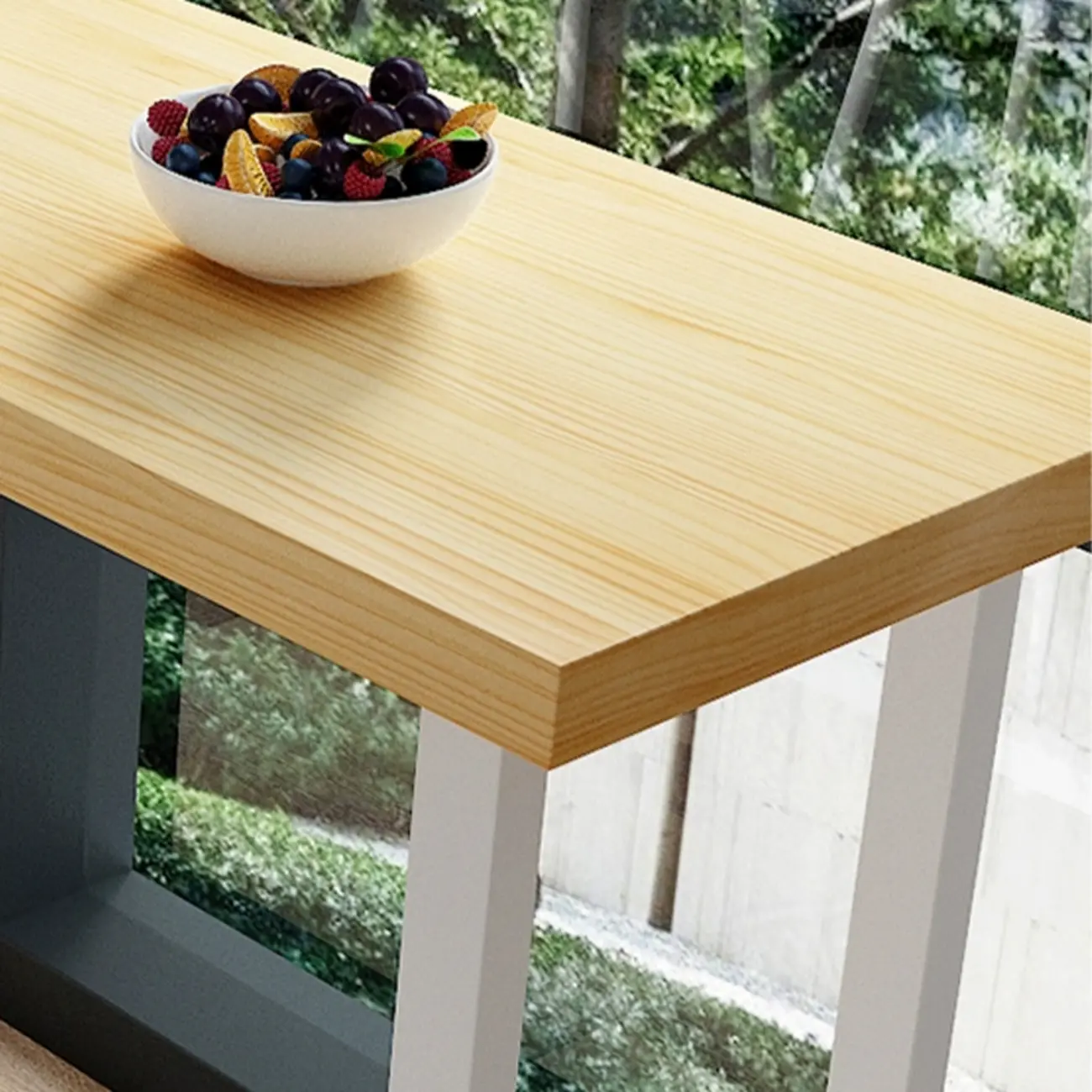 Modern Rustic Pine Wood Top Iron Base Bar Table