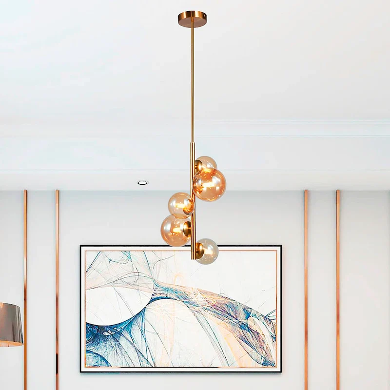 Katay Gold 5-Light Pendant Ceiling Light with Tinted Globe Shades