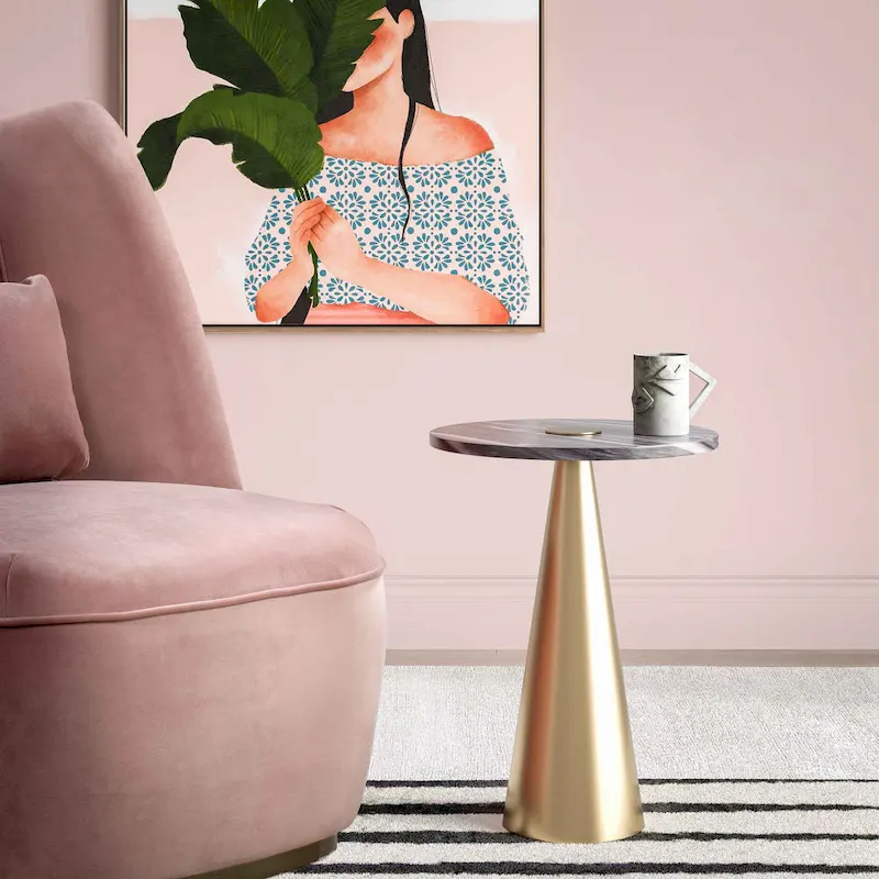 Marble Top Side Table with Gold Pedestal Base