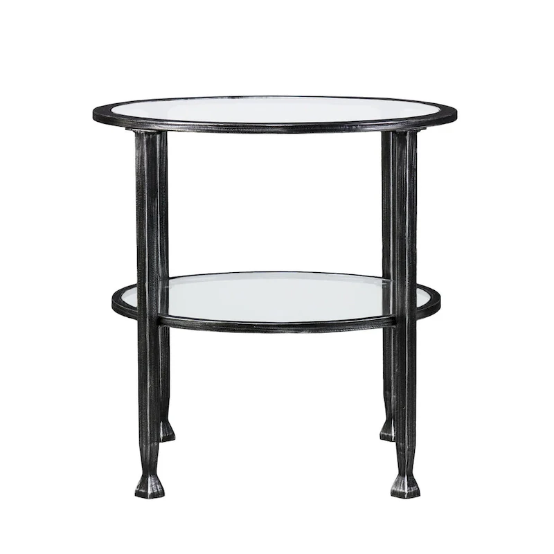 HomeRoots 24 Black Glass And Iron Round End Table - 24x24x24