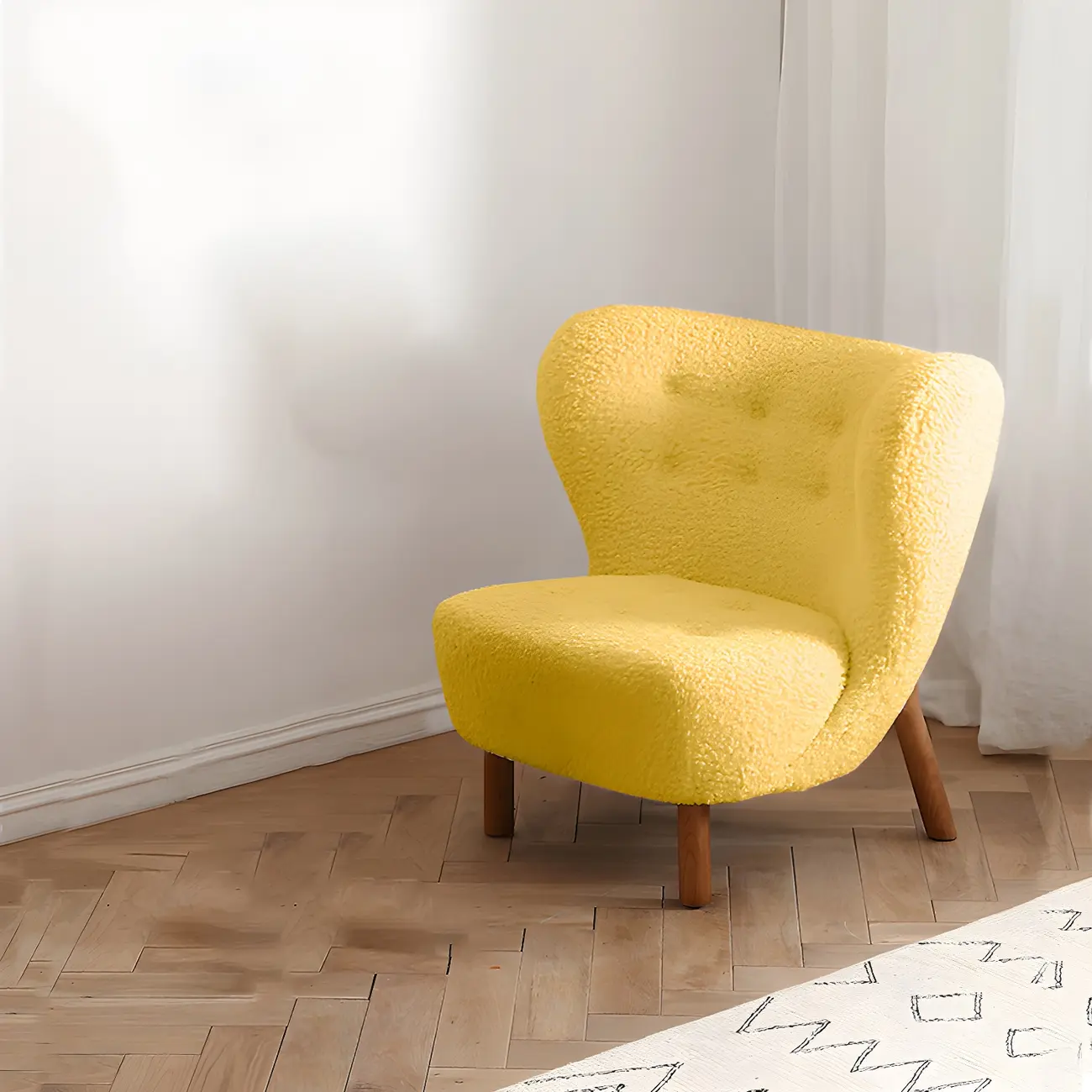 Mid-Century Modern Flannel Accent Chair in Off-White