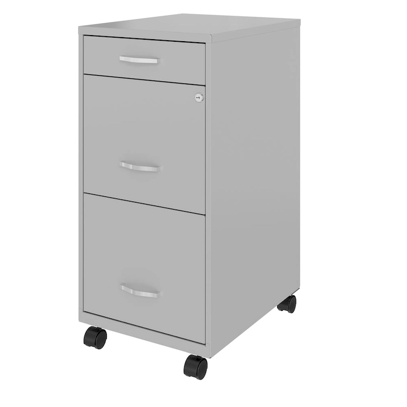 Space Solutions 18 Deep 3 Drawer Metal File Cabinet, Arctic Silver