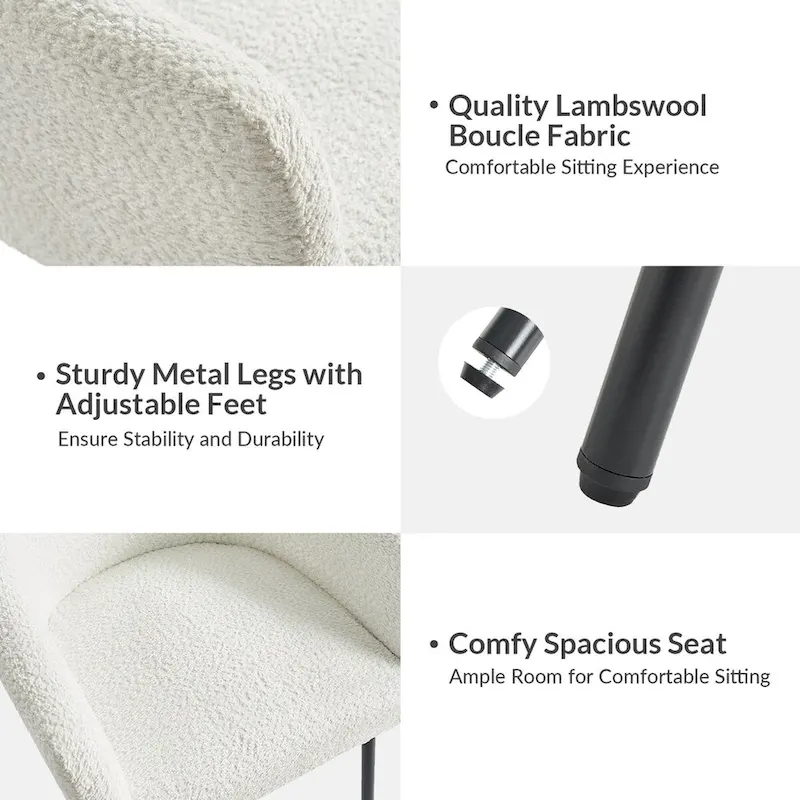 Amos Modern Boucle Dining Chair with Adjustment Feet Set of 2 by HULALA HOME