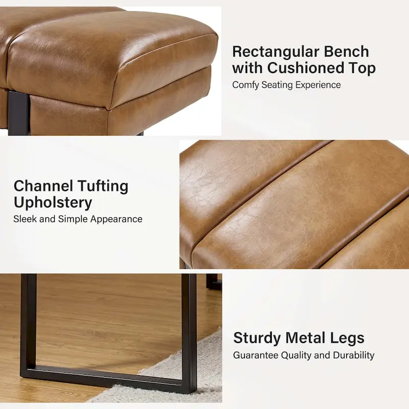 Laurens Modern 52.5 Channel Tufted Bench with Mental Legs by HULALA HOME