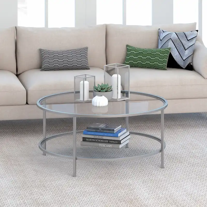 Sivil 36 Wide Round Coffee Table with Glass Top - 36 Wide