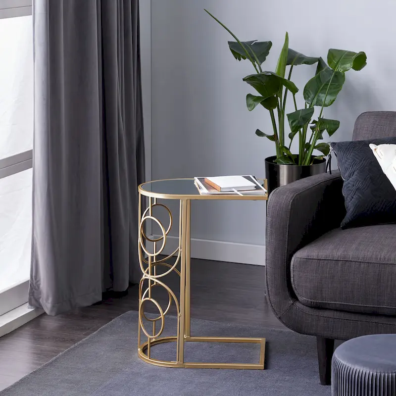 Metal Geometric Accent Table with Mirrored Glass Top - Gold - 19W x 12L x 24H