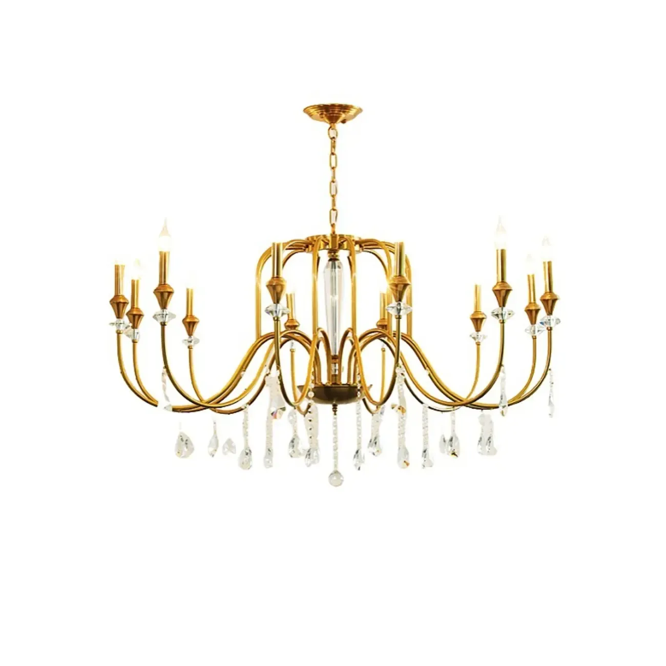 Metallic Alloy Hanging Gold Adjustable Crystal Chandelier