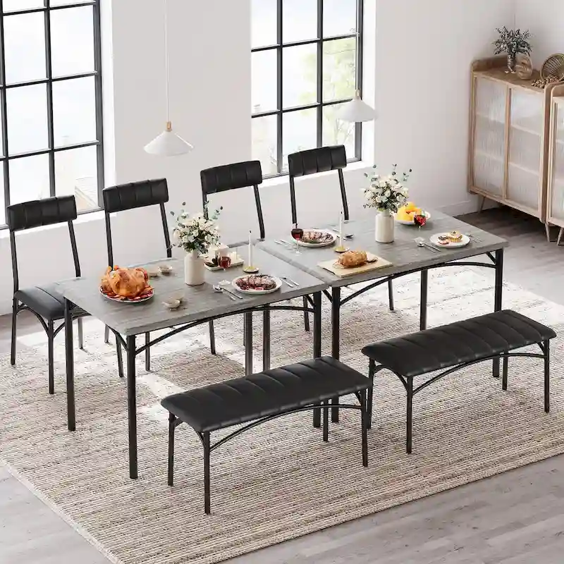 4 Piece Kitchen Table Set with 2 Upholstered Chairs, 1 Bench, 1 Dining Table