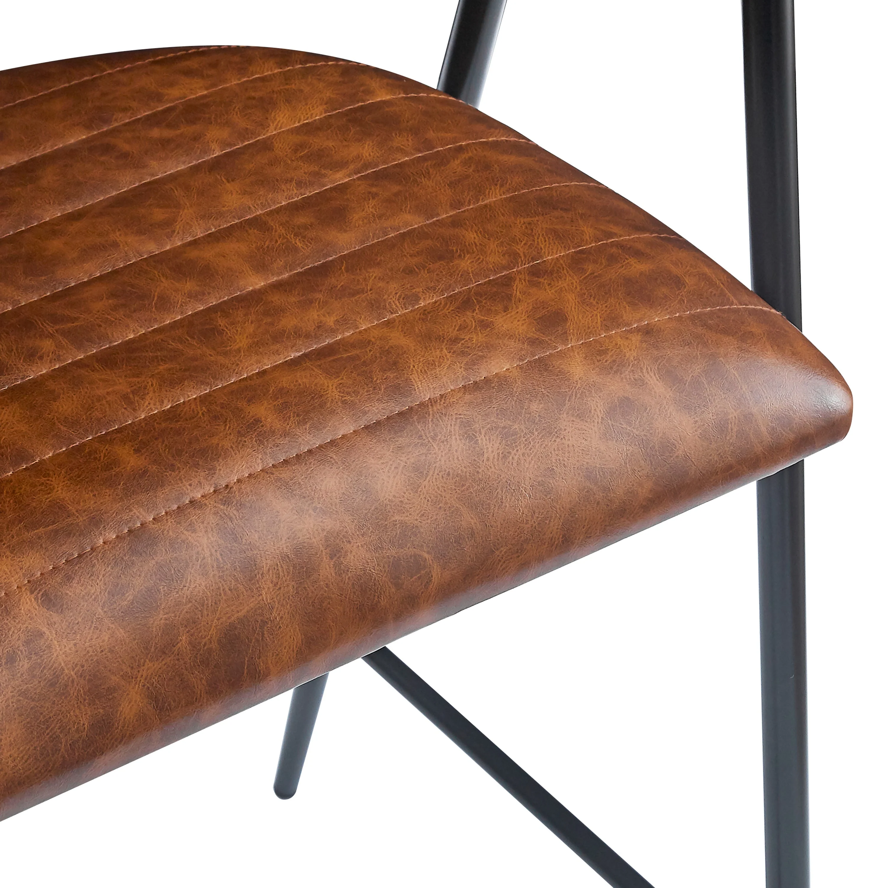 Set of 2 Modern PU Leather Counter Stools ¨C Brown Upholstery