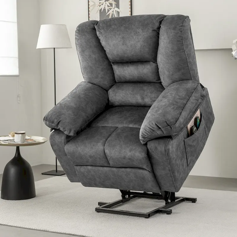 Grey Power Lift Recliner Chair with Massage, Single