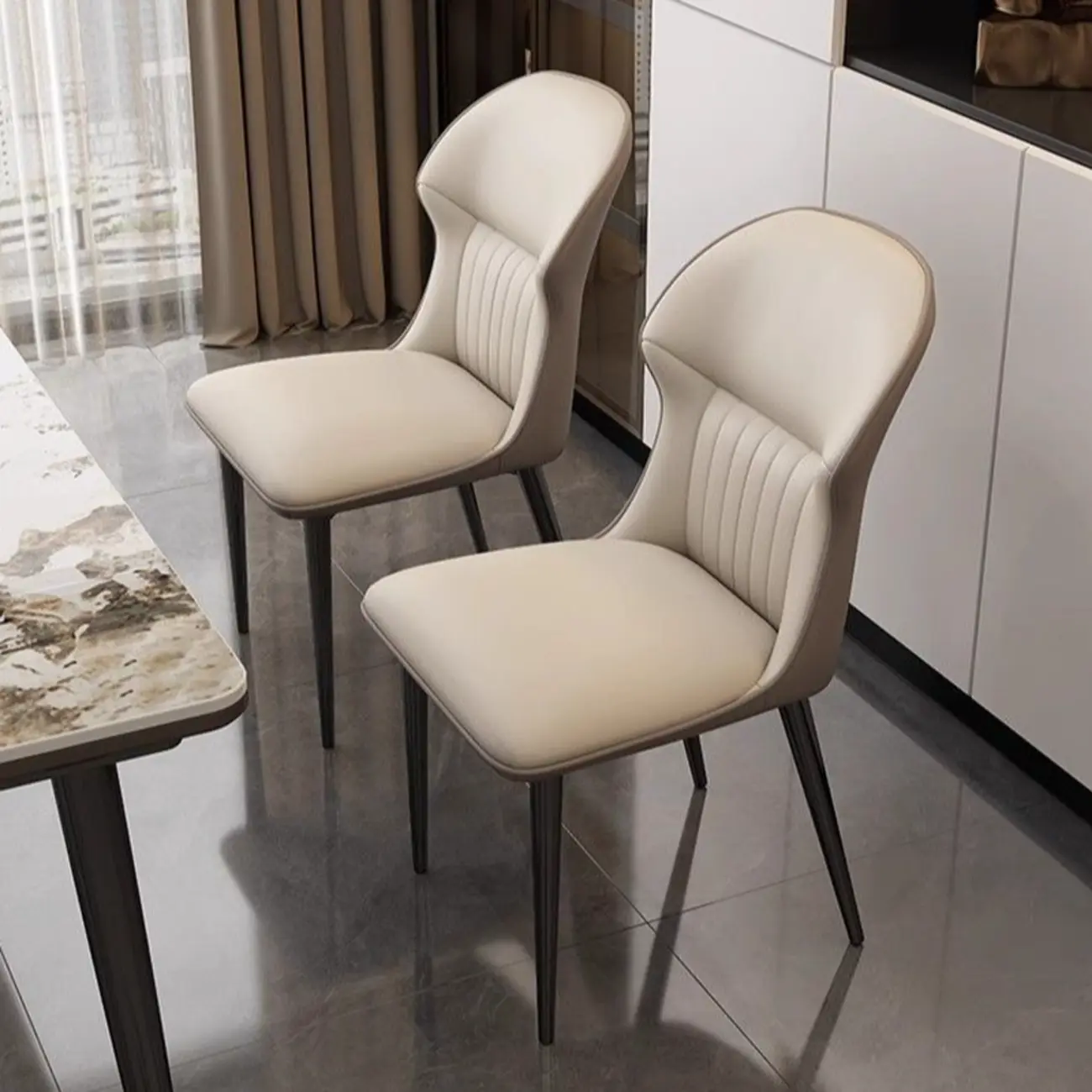 Modern Wingback Faux Leather Dining Chair with Metal Legs