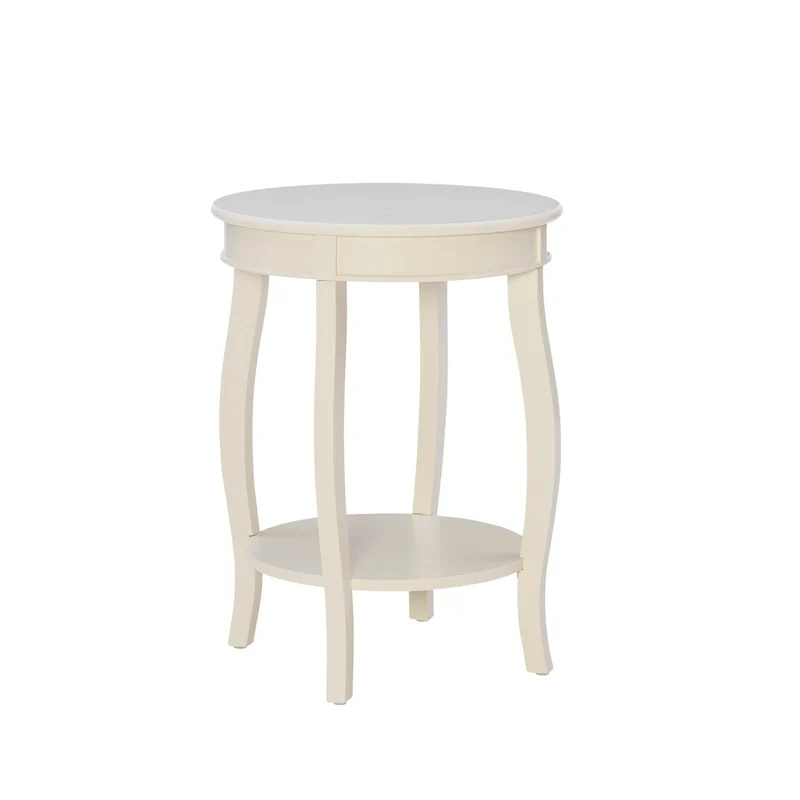 White Round Side Table with Lower Shelf & Cabriole Legs, 1-Person
