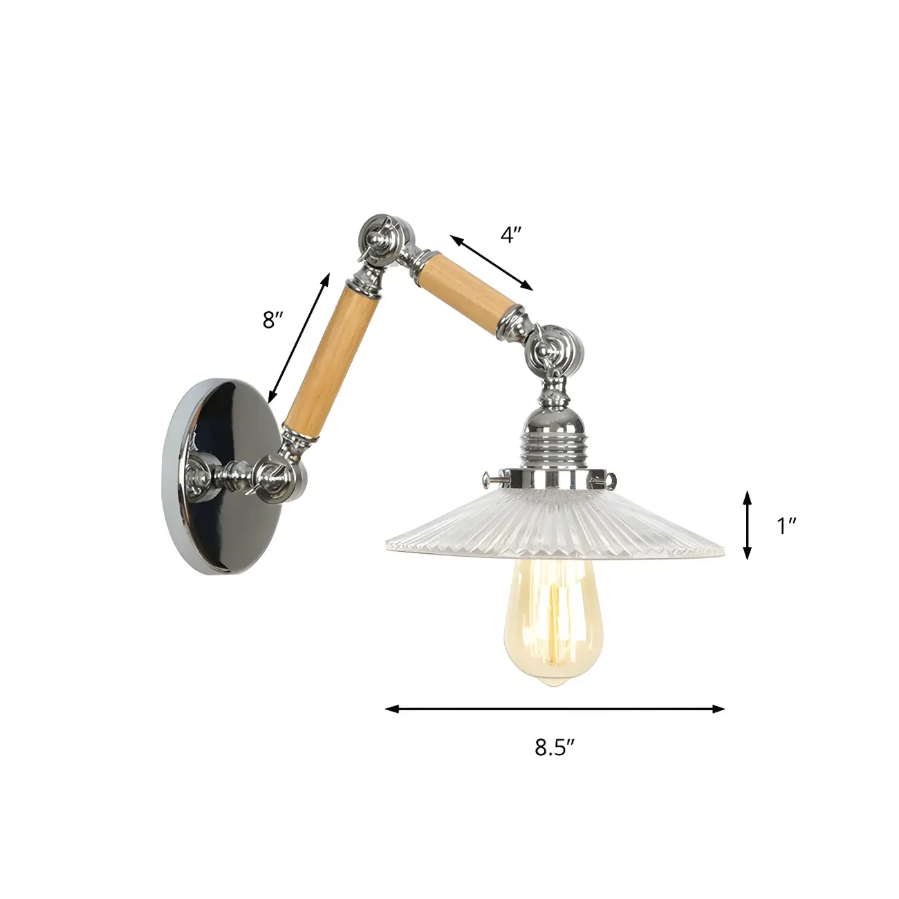 Industrial Glossy Swing Arm Wall Light with Wavy Glass Shade