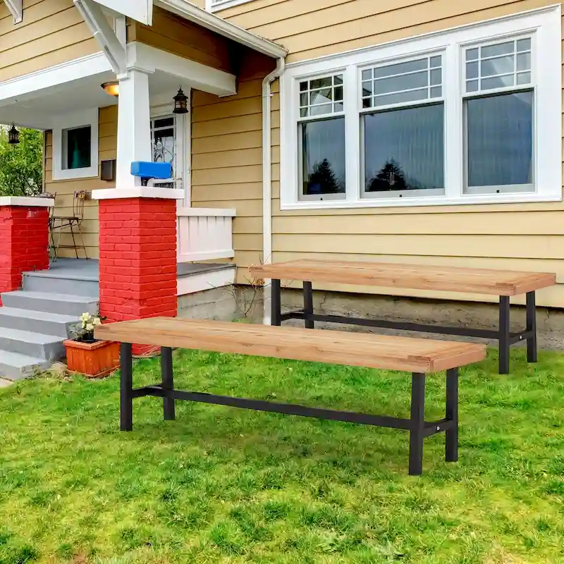 AVAWING 2 Pieces Outdoor Wooden Picnic Dining Coffee Bench