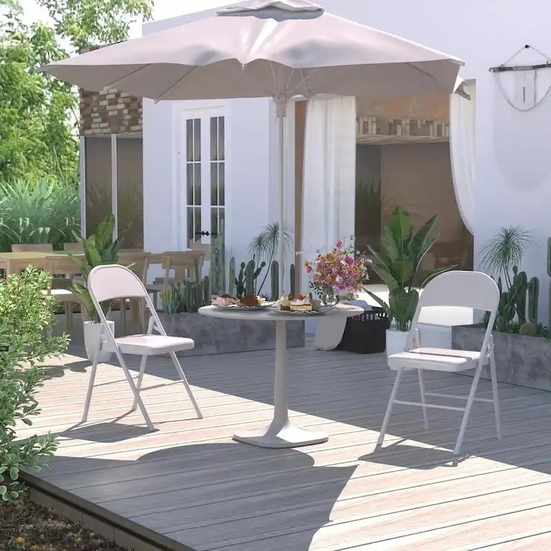 VECELO Folding Chairs Set of 4 Metal Frame Steel Seat with Triple Braced