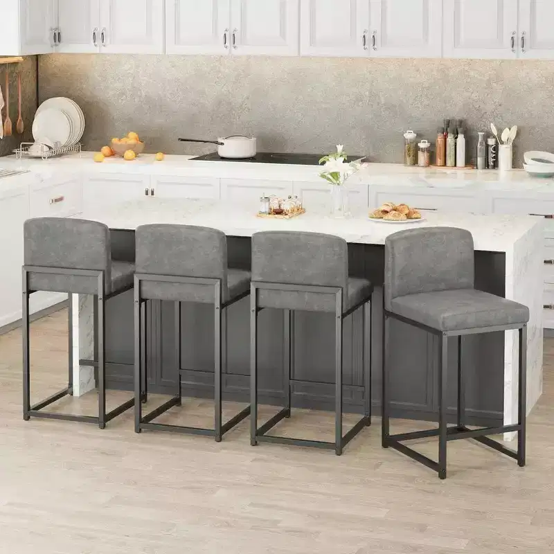 Set of 2 Modern Faux Leather Bar Stools, Counter Height with Ergonomic Back & Stable Footrest for Kitchen Island & Pub Use
