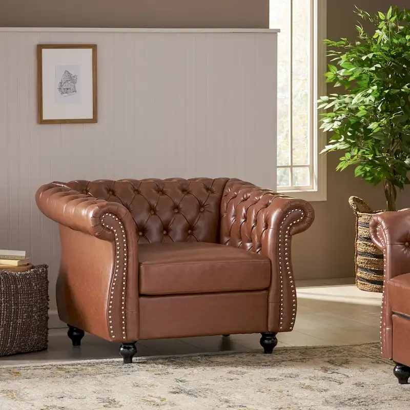 PU Tufted Accent Chair with Chesterfield Design