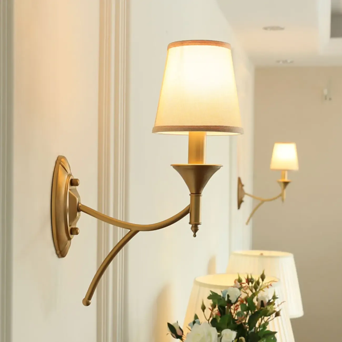 Vintage Brass Fabric Shade Wall Sconce