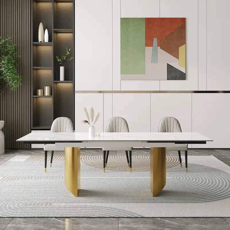 9 - Piece 94.48 Extendable Sintered Stone Dining Table with 8 Chairs Dining Set