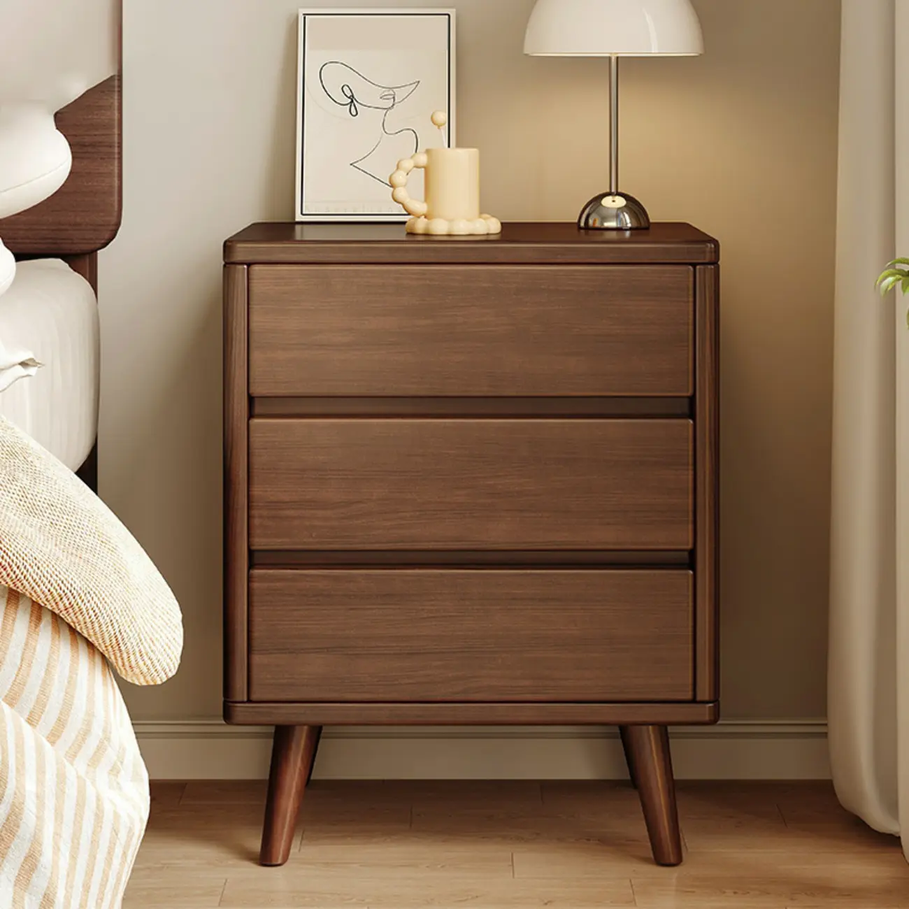 Natural Finish Wood Nightstand with Drawers