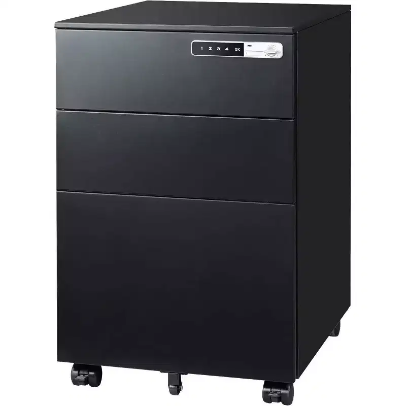 3-Drawer Mobile File Cabinet with Smart Lock, Pre-Assembled Steel Pedestal Under Desk