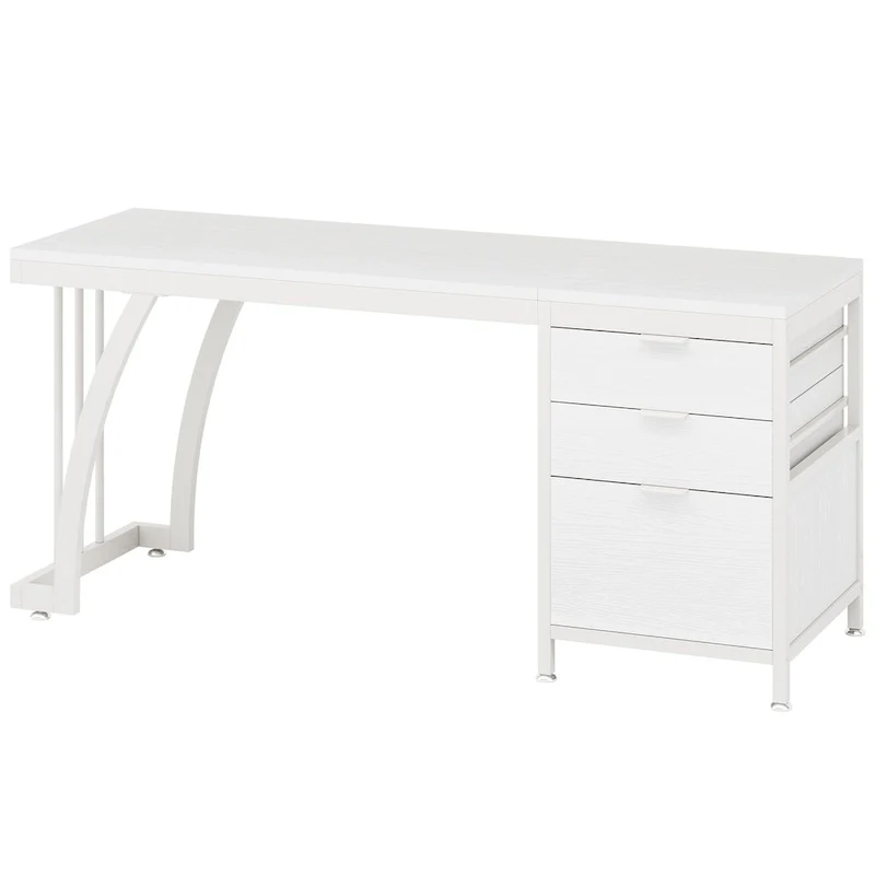 59-inch Wood/ Metal Computer Desk Writing Table with 3 Reversible Drawers