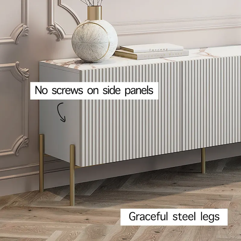 Beige TV Stand Console with Metal Legs – Art Deco Design, Fits TVs up to 65 in.