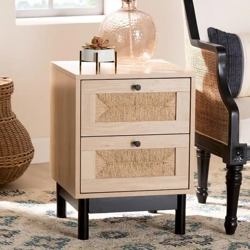 Light Brown and Black 2-Drawer End Table
