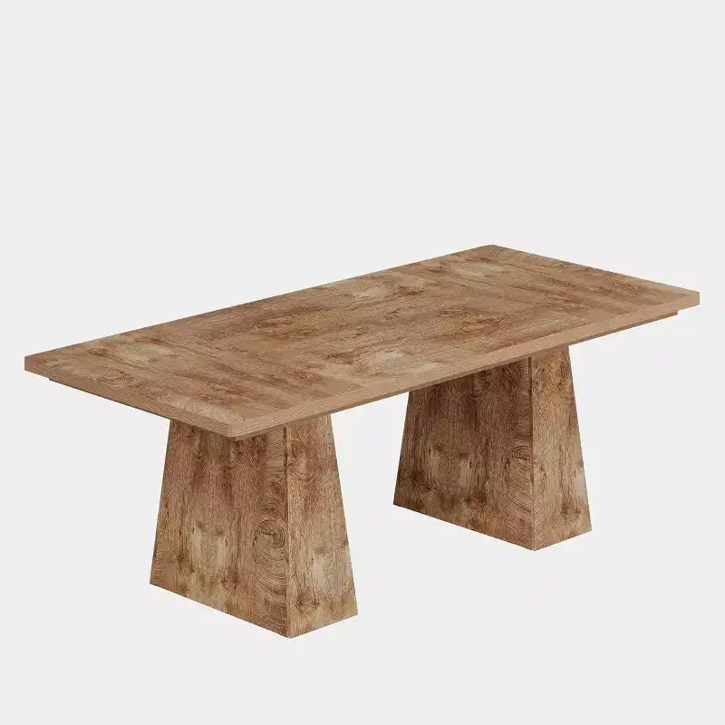 Lantine Dining Table for 6, Farmhouse Wood Rectangular Kitchen Table with Double Pedestal, 63 L x 31.5 W x 30 H, Natural