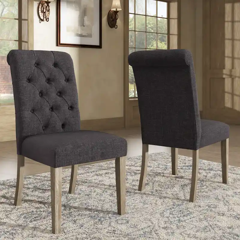 Benchwright Linen Tufted Dining Chair with Grey Finish Legs (Set of 2) by iNSPIRE Q Artisan