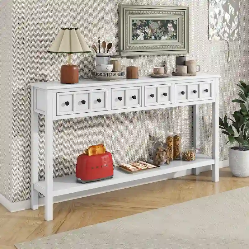 Rustic Entryway Console Table with Drawers and Bottom Shelf