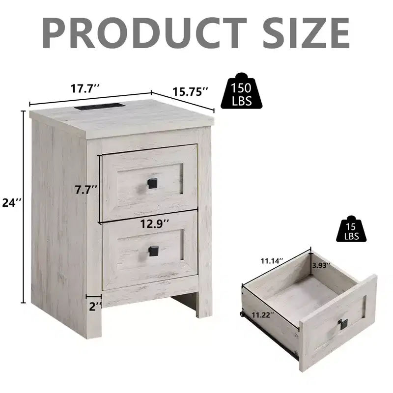 AMERLIFE Nightstand Set of 2 with Charging Station