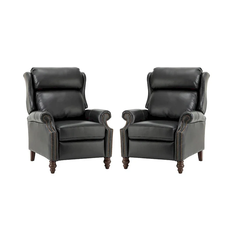 Noemon Modern Genuine Leather Recliner with Nailhead Trims Set of 2 by HULALA HOME