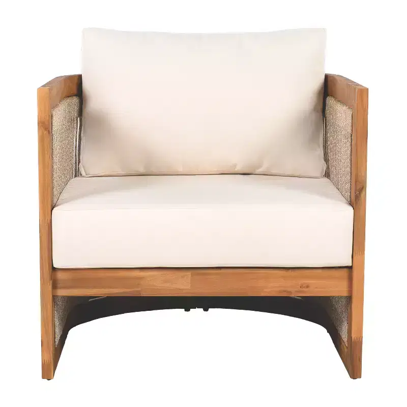 Patio Accent Chair Barrel Chair Outdoor Club Chair Curved Armchair Patio Seat with Water-Resistant Cushion & All-Weather Acacia Wood Frame -ModernLuxe
