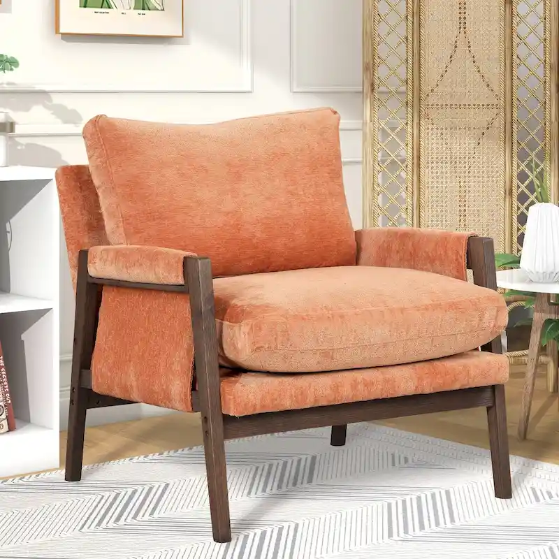 Velvet Accent Chair with Solid Wood Frame