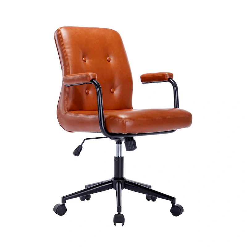 Brown / White / Black Button-Tufted PU Leather Office Chair with Steel Base & Central Tilt – 1-Person