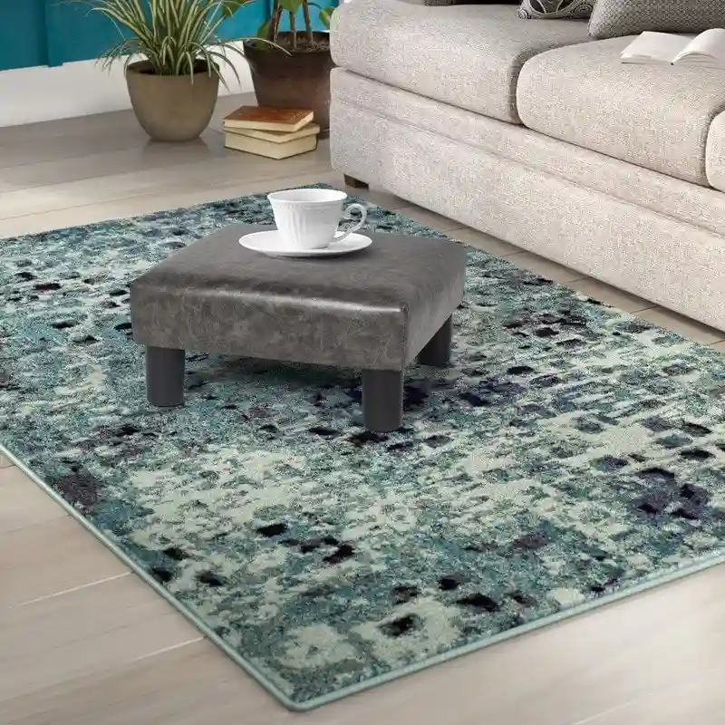 Adeco Small Footstool PU Leather Ottoman Square Footrest Stool Modern