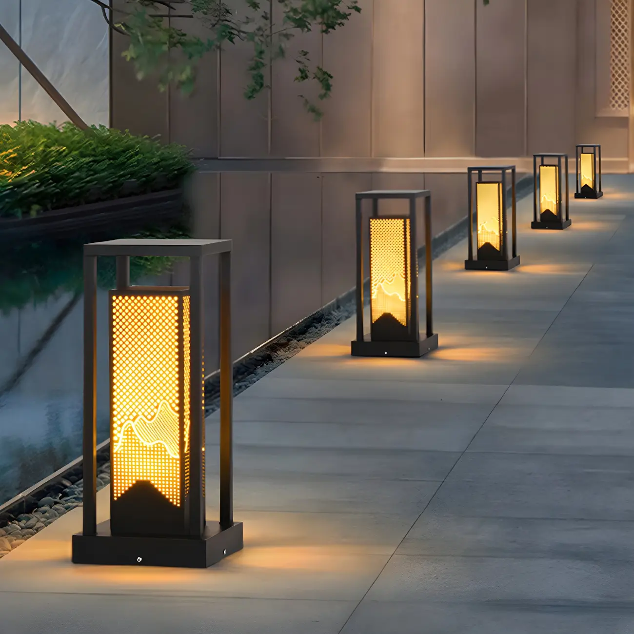 Black Metal Grid Wired Rectangle Post Cap Light