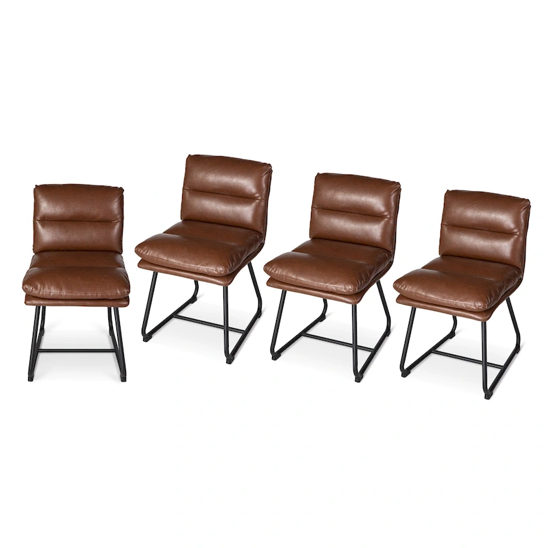 Glitzhome Set of 2/4 Modern PU Leather Thick Upholstered Side Dining Chairs with Metal Legs