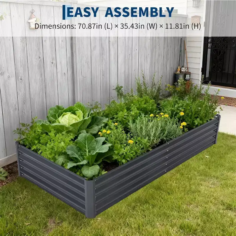 GustoWave 8x4x1 Ft Galvanized Raised Garden Bed, Planter Box with Cover for Gardening, Flowers, Black