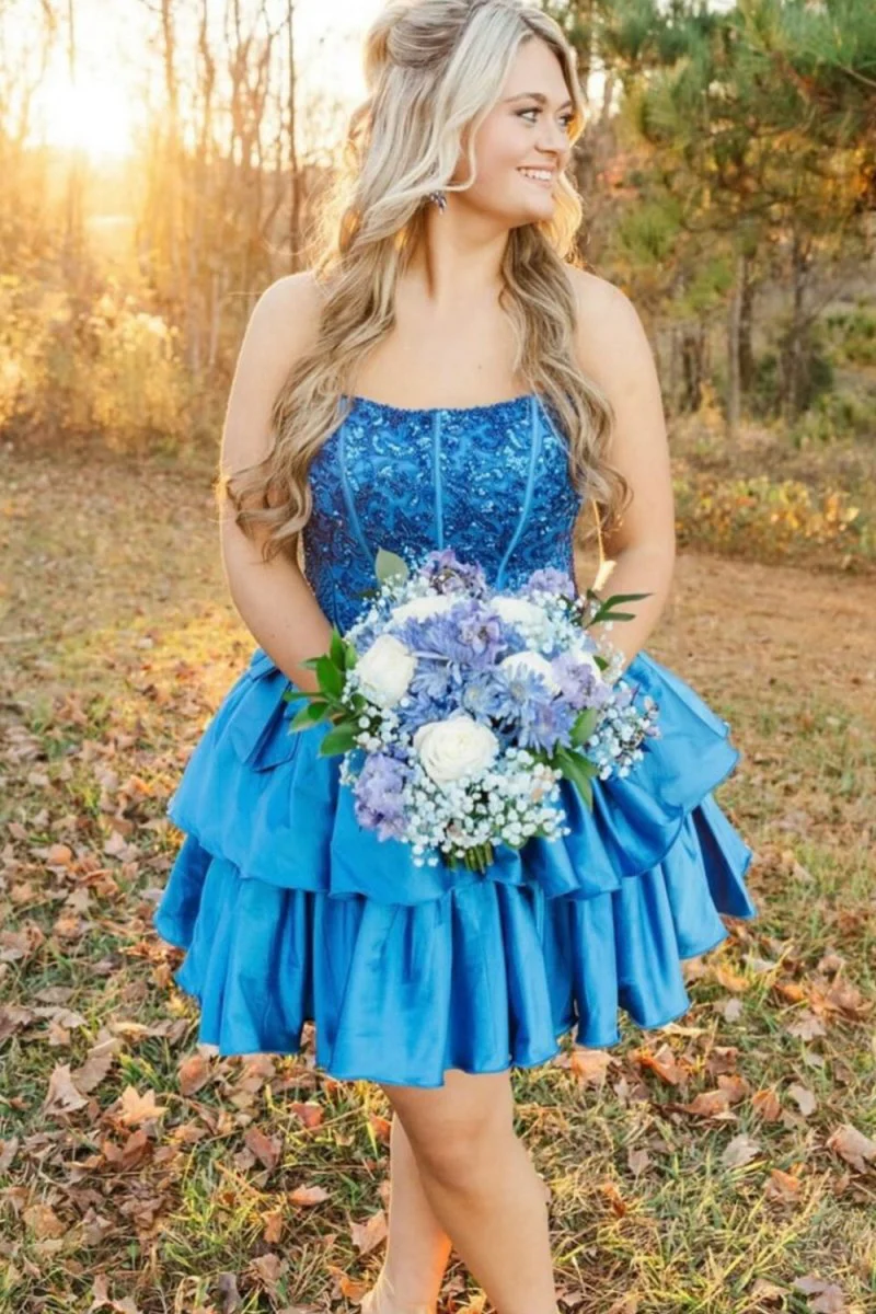Royal Blue - Strapless Sequins A-Line Homecoming Dress With Bow