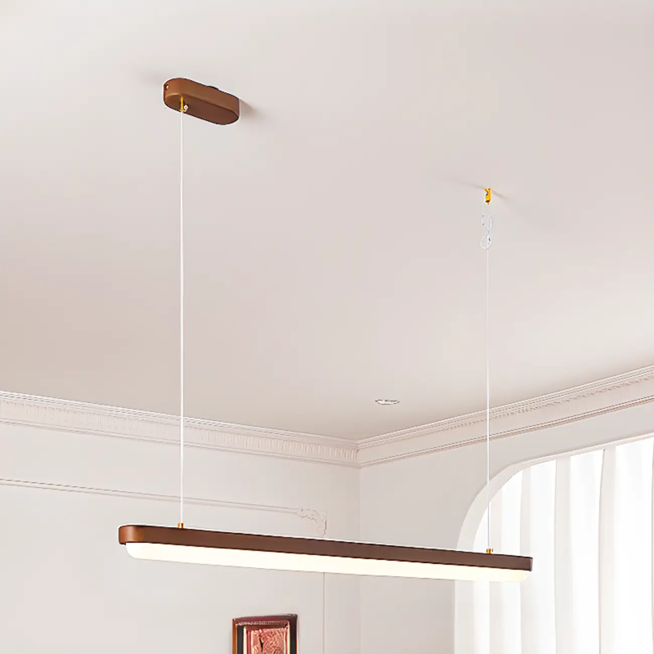 Modern Brown Linear Island Pendant Light with Thread Mount