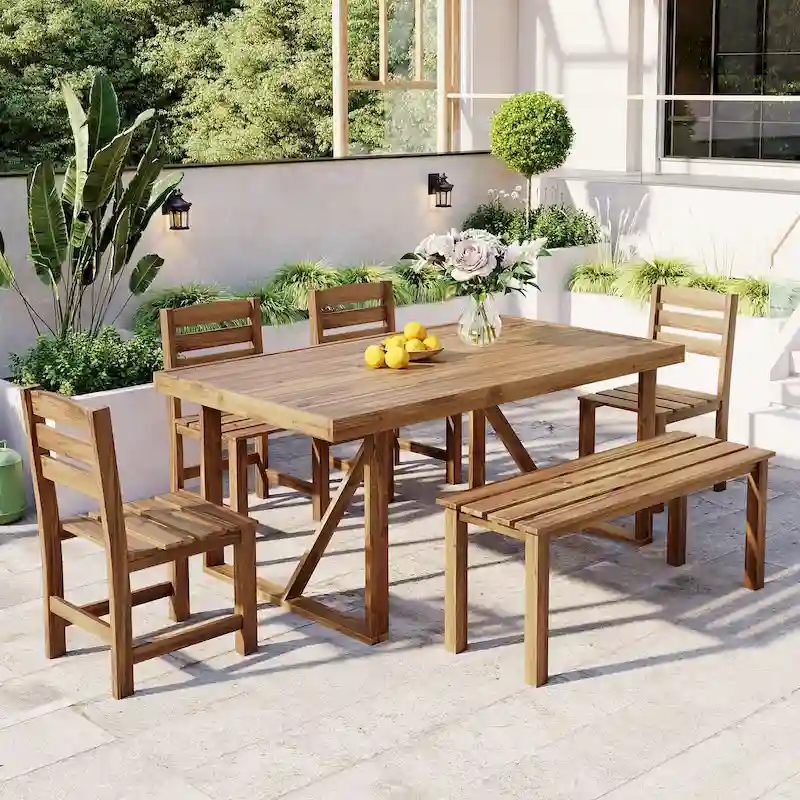 Roomfitters High-Quality Acacia Wood Outdoor Table and Chair Set for Patio, Balcony, Backyard