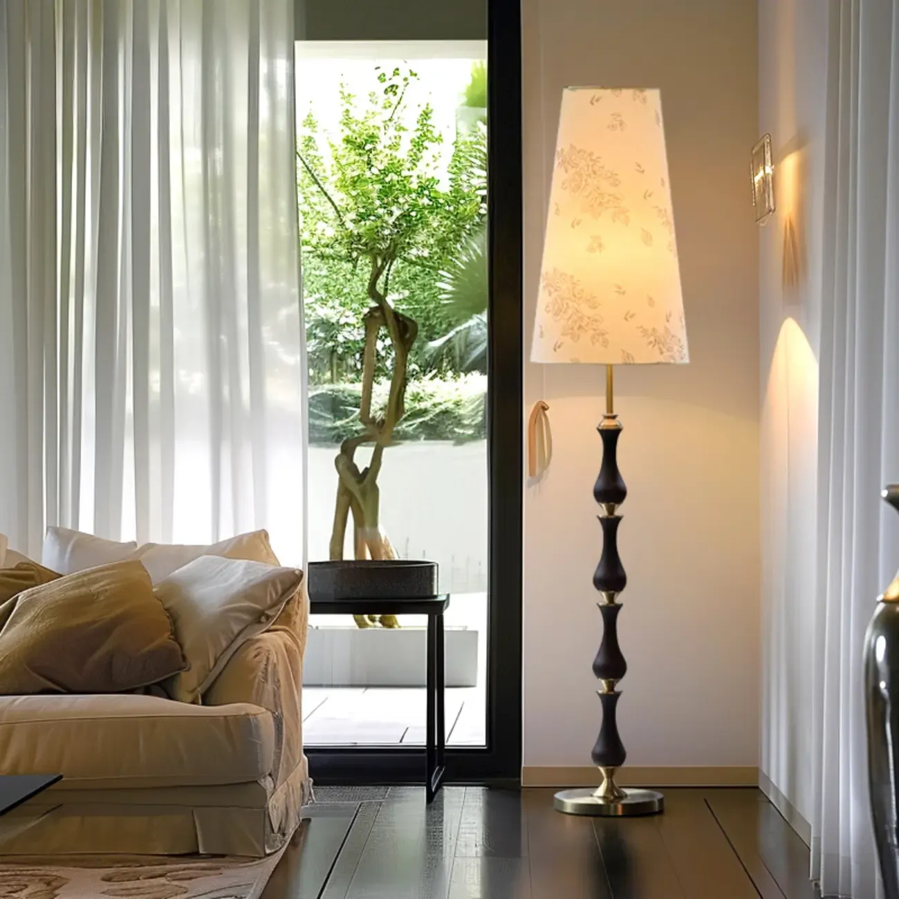 Traditional Vintage Printed Fabric Shade Floor Lamp